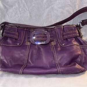 Purple Leather Shoulder Bag with Buckle Accent